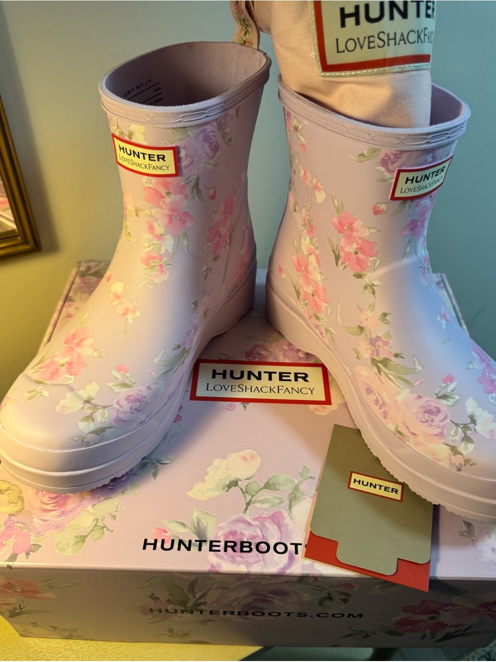 LoveShackFancy x Hunter Pastel Pink Floral Rain Boots - Picture 8 of 8